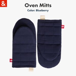 Hedley & Bennett Oven Mitts - Heat Resistant Kitchen Mittens - Baking Gloves with Hanging Loop - 100% Cotton Outer and Lining; 100% Polyester Filling - Blueberry Blue