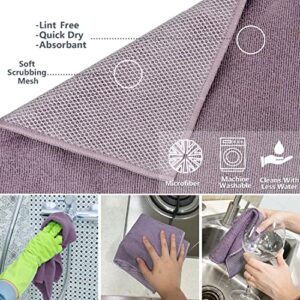 Professional microwave silicone oven mitts Yarn-dyed 1 pair and Kitchen Towels 2 pcs, kitchen lines set for heat resistant with 500 degrees, kitchen gloves pot holder for BBQ cooking baking (Purple)