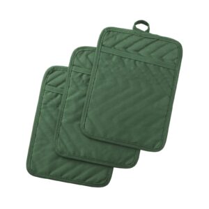 anyi pot holders and oven mitts 7" x 9" heat resistant cotton pocket pot holder set feature of non slip kitchen hot pad oven mitts, 3-pack (hunter green)