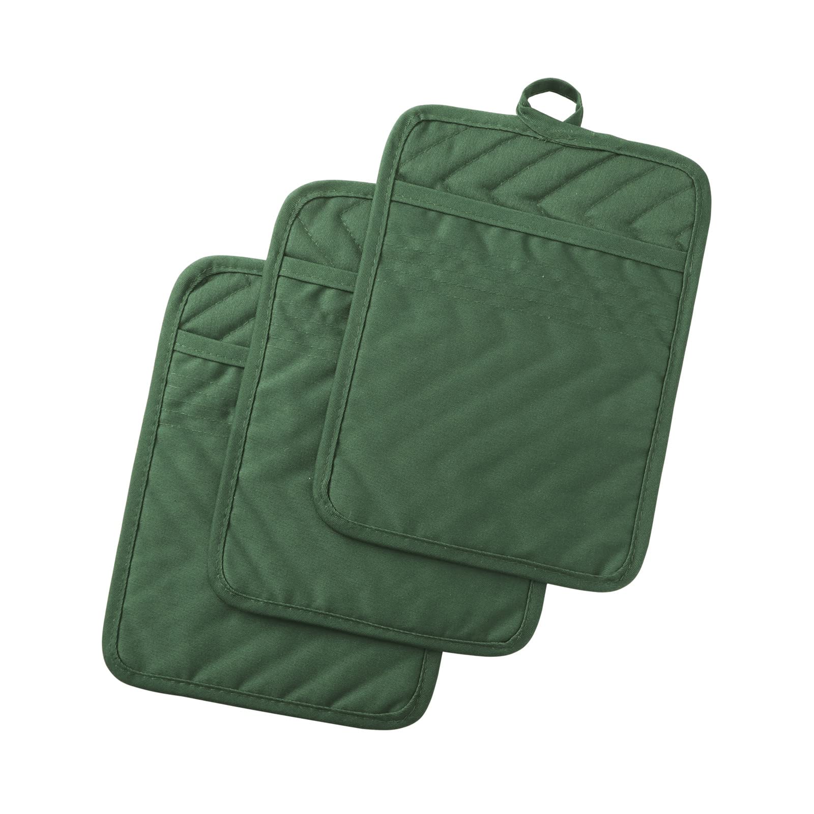 Anyi Pot Holders and Oven Mitts 7" X 9" Heat Resistant Cotton Pocket Pot Holder Set Feature of Non Slip Kitchen Hot Pad Oven Mitts, 3-Pack (Hunter Green)