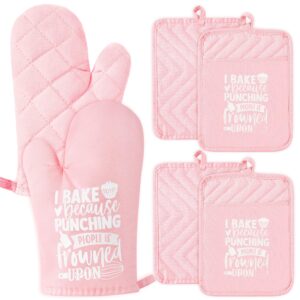 grobro7 6pcs cotton oven mitts pot holders funny women resistant hot pads machine washable microwave gloves with hanging loop pocket potholder for kitchen baking cooking grillingpink