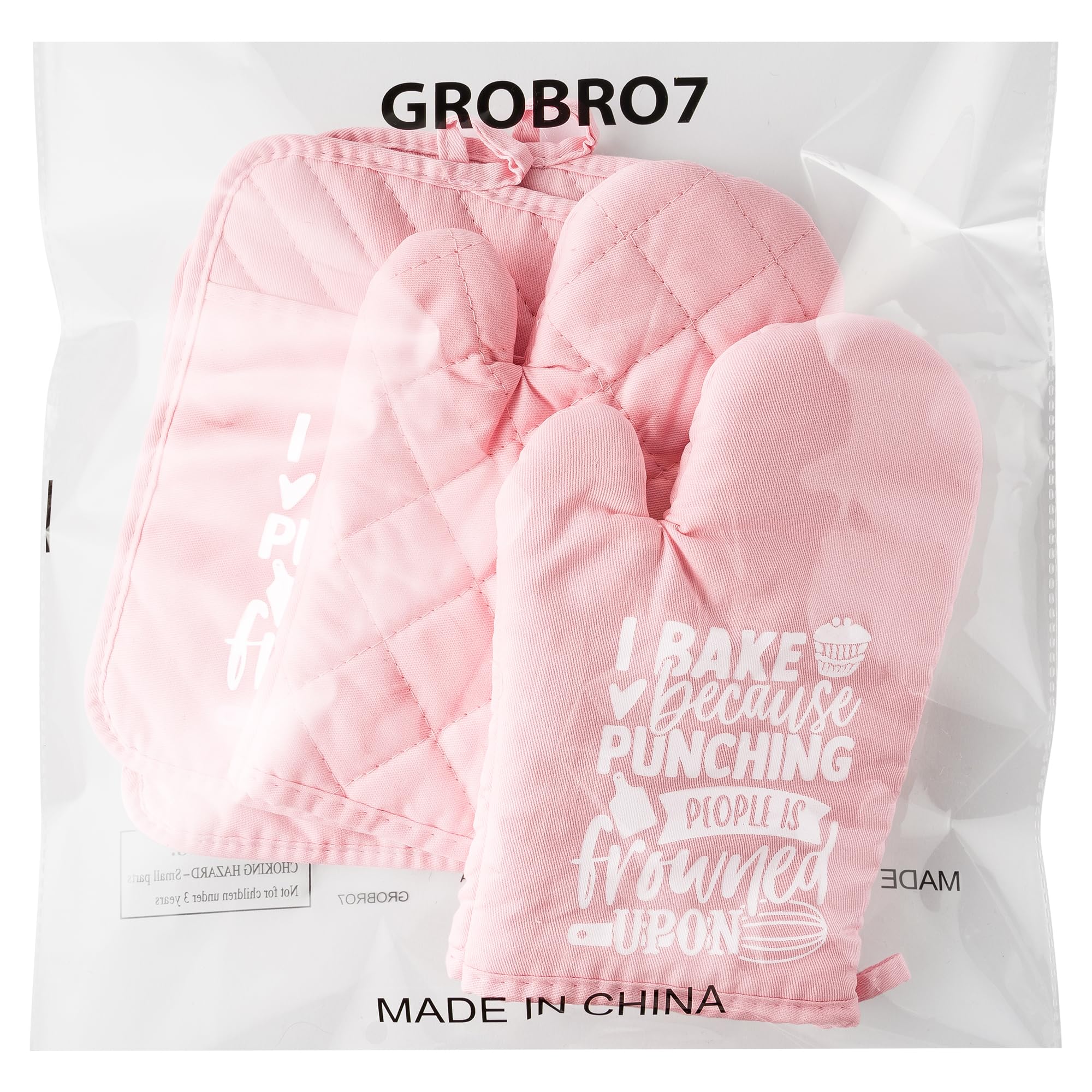 GROBRO7 6Pcs Cotton Oven Mitts Pot Holders Funny Women Resistant Hot Pads Machine Washable Microwave Gloves with Hanging Loop Pocket Potholder for Kitchen Baking Cooking GrillingPink