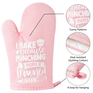 GROBRO7 6Pcs Cotton Oven Mitts Pot Holders Funny Women Resistant Hot Pads Machine Washable Microwave Gloves with Hanging Loop Pocket Potholder for Kitchen Baking Cooking GrillingPink