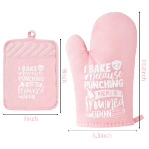 GROBRO7 6Pcs Cotton Oven Mitts Pot Holders Funny Women Resistant Hot Pads Machine Washable Microwave Gloves with Hanging Loop Pocket Potholder for Kitchen Baking Cooking GrillingPink