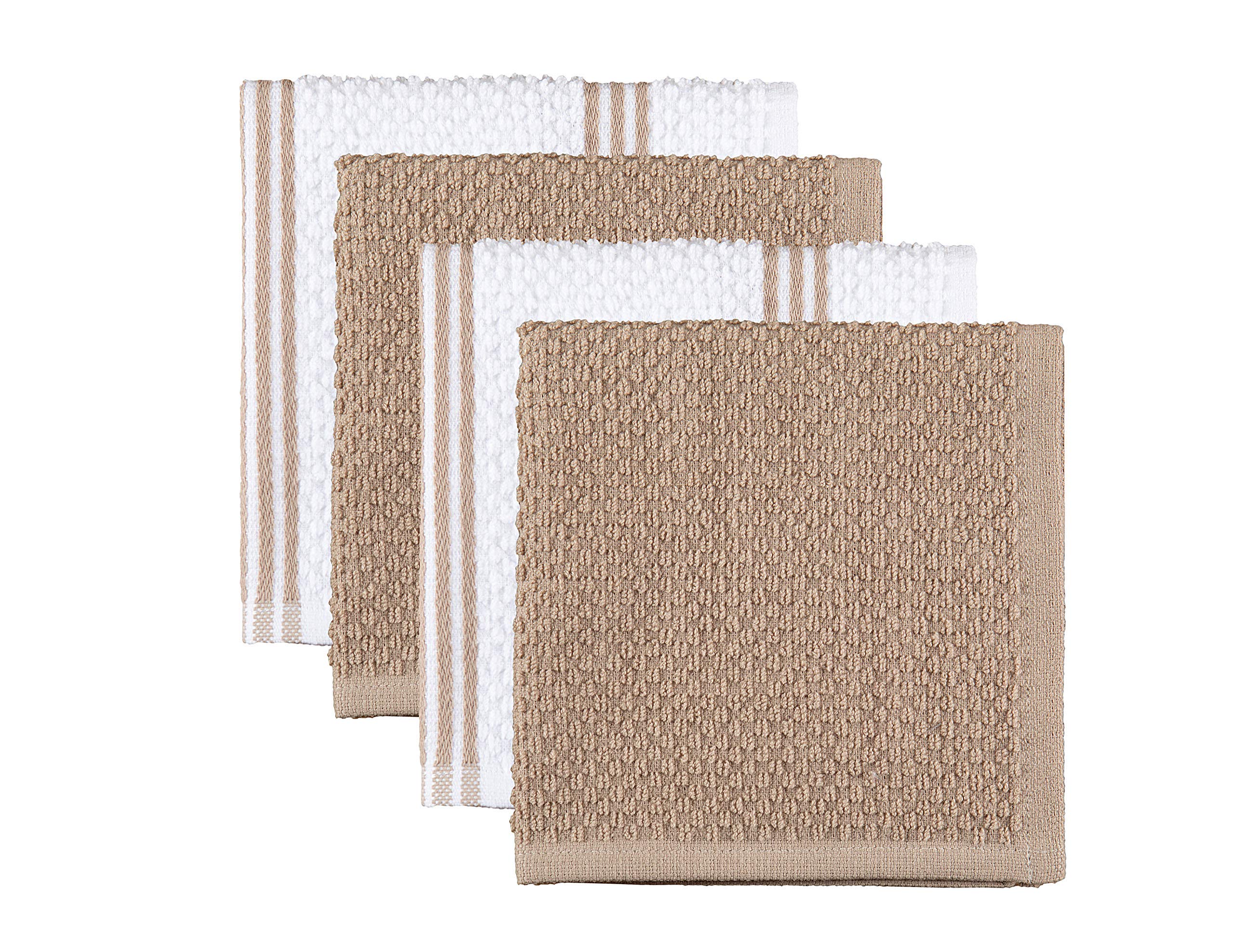 Kitchen Towels Dishcloths Oven Mitts and Pot Holders Set of 9, Oeko-Tex 100% Cotton Terry Dish Towels & Dish Cloths, Non-Slip Silicone, Tan