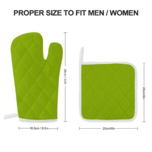 2Pcs Oven Mitts and Pot Holders Set, Lime Green White Oven Mitts Gloves Set Heat Resistant Hot Pads for Kitchen Cooking Grill