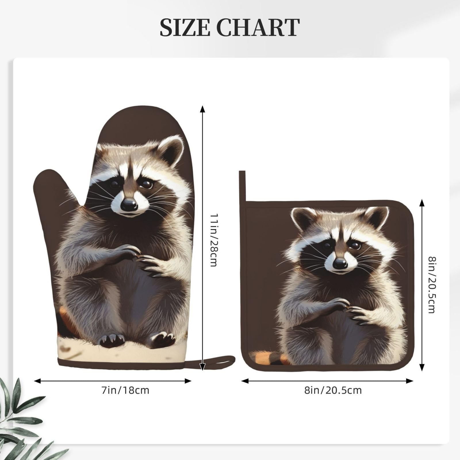 Cute Raccoon Printed Oven Mitts and Pot Holders Sets Heat Resistant Kitchen Oven Gloves Potholders Set Extra Long Non-Slip Silicone Gloves for Cooking Baking BBQ