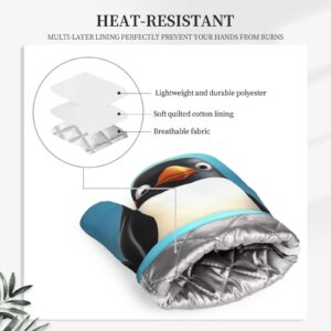 Cute Penguin Printed Oven Mitts and Pot Holders Sets Heat Resistant Kitchen Oven Gloves Potholders Set Extra Long Non-Slip Silicone Gloves for Cooking Baking BBQ