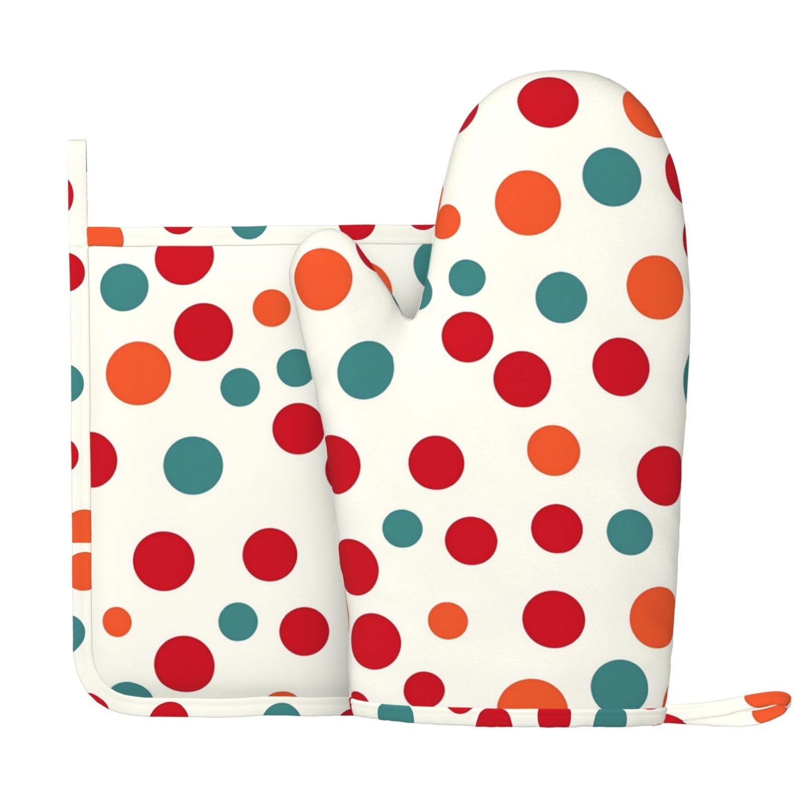 Polka Dot Printed Oven Mitts and Pot Holders Sets Heat Resistant Kitchen Oven Gloves Potholders Set Extra Long Non-Slip Silicone Gloves for Cooking Baking BBQ