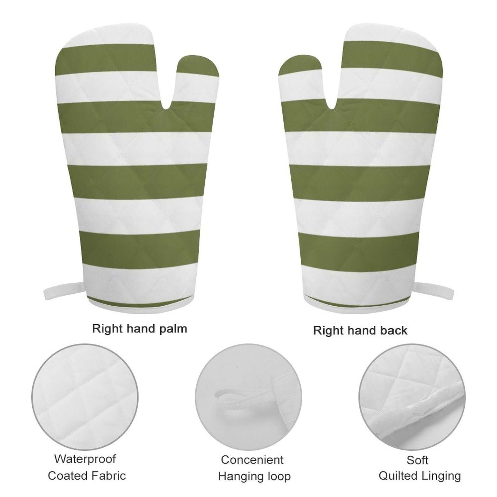 2Pcs Oven Mitts and Pot Holders Set, Olive Green and White Stripes Oven Mitts Gloves Set Heat Resistant Hot Pads for Kitchen Cooking Grill