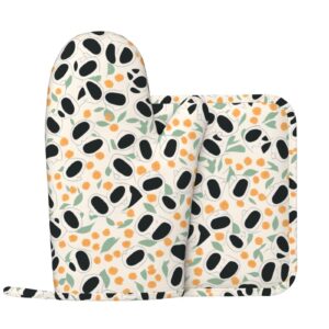 animals cute print pattern silicone oven mitts pot holder sets 2pcs cute design washable non slip kitchen heat resistant mat women's cooking gloves for baking and bbq wear