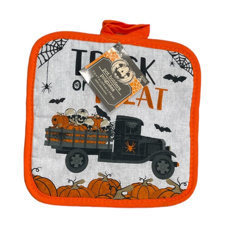 D.R.E.LLC - Trick or Treating (Orange) Halloween/Fall/Autumn/Holiday Decor, Oven Mitt and Pot Holder Set