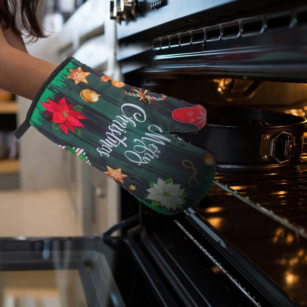 Didiseaon 2 Sets of Christmas Oven Mitts Pot Holders Set Microwave Gloves Bbq Grill Oven Gloves Heats Resistant Hot Pads for Xmas Holiday Cooking Baking Supplies