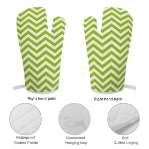 2Pcs Oven Mitts and Pot Holders Set, Retro Apple Green Chevron Stripes Oven Mitts Gloves Set Heat Resistant Hot Pads for Kitchen Cooking Grill