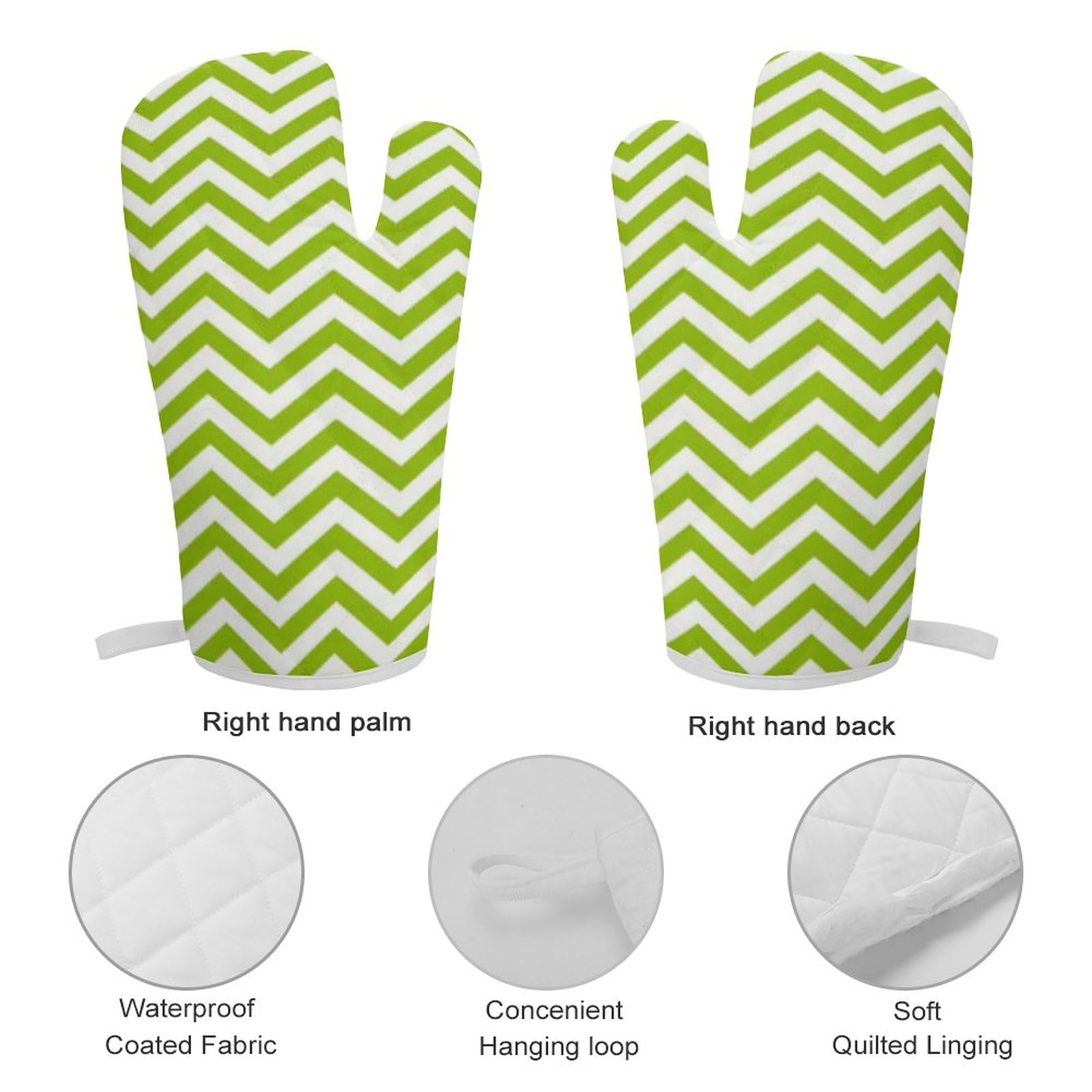 2Pcs Oven Mitts and Pot Holders Set, Retro Apple Green Chevron Stripes Oven Mitts Gloves Set Heat Resistant Hot Pads for Kitchen Cooking Grill