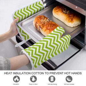 2Pcs Oven Mitts and Pot Holders Set, Retro Apple Green Chevron Stripes Oven Mitts Gloves Set Heat Resistant Hot Pads for Kitchen Cooking Grill