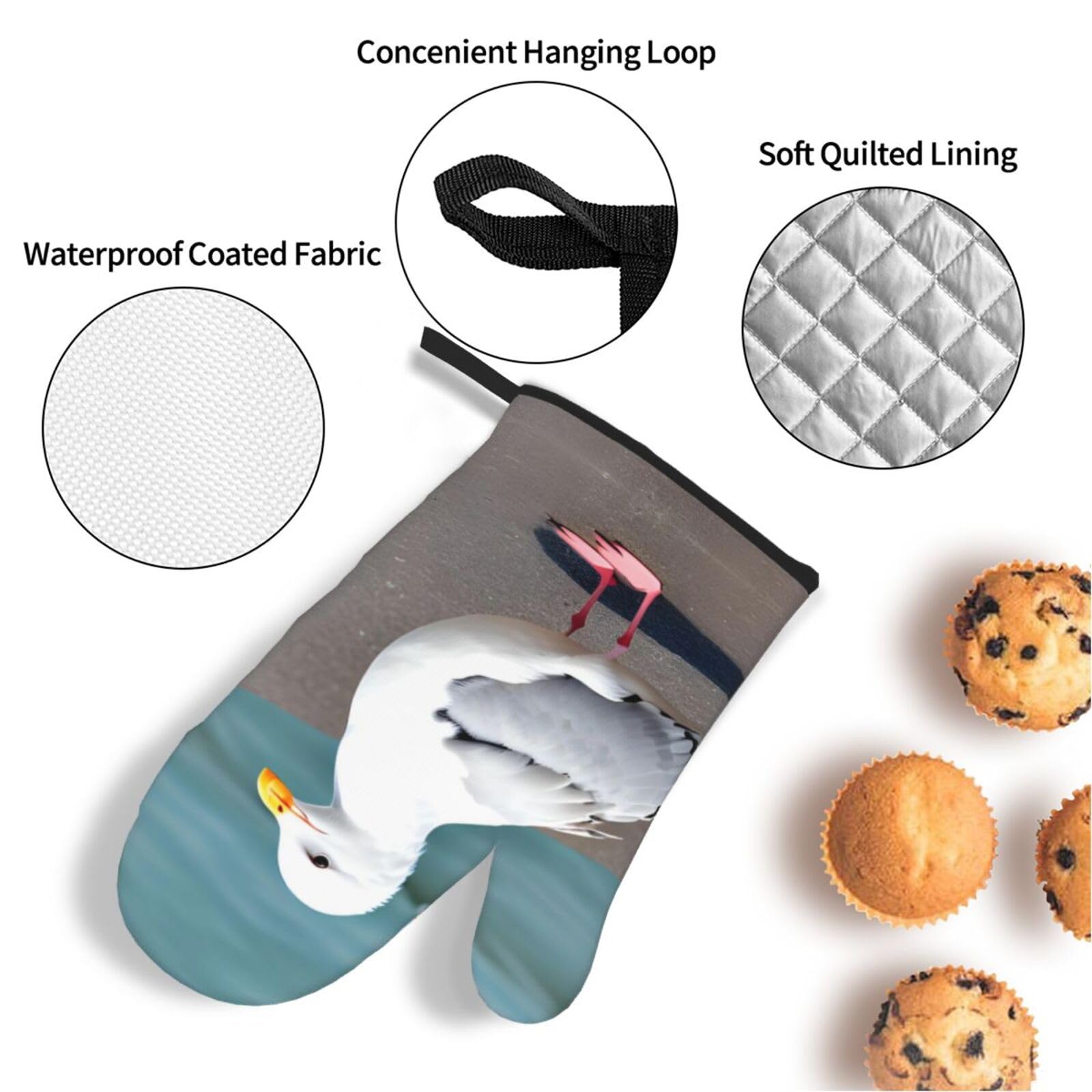 Cute Seagull Versatile Waterproof Heat-Resistant Gloves and Pot Holder Set Elevating Your Baking and BBQ Experience Oven Mitts and Pot Holders Sets