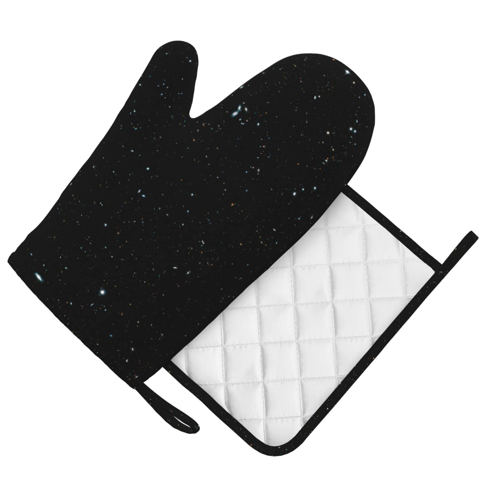 Black Glitter Silicone Oven Mitts Pot Holder Sets 2pcs Cute Design Washable Non Slip Kitchen Heat Resistant Mat Women's Cooking Gloves for Baking and BBQ Wear