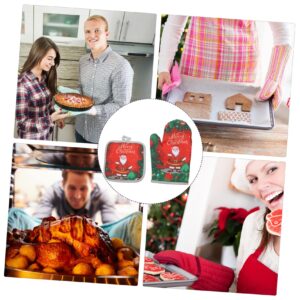 BESTOYARD 4 Pcs Microwave Gloves Cute Oven Mitts Christmas Cooking Gloves Christmas Oven Gloves Holiday Oven Gloves Double Oven Glove Baking Oven Gloves Pot Holders Mat at Home Polyester