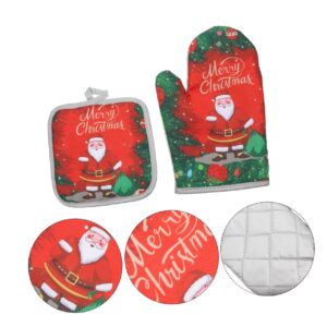 BESTOYARD 4 Pcs Microwave Gloves Cute Oven Mitts Christmas Cooking Gloves Christmas Oven Gloves Holiday Oven Gloves Double Oven Glove Baking Oven Gloves Pot Holders Mat at Home Polyester