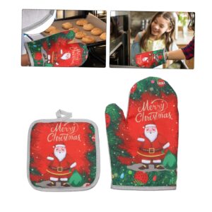 BESTOYARD 4 Pcs Microwave Gloves Cute Oven Mitts Christmas Cooking Gloves Christmas Oven Gloves Holiday Oven Gloves Double Oven Glove Baking Oven Gloves Pot Holders Mat at Home Polyester