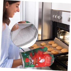 BESTOYARD 4 Pcs Microwave Gloves Cute Oven Mitts Christmas Cooking Gloves Christmas Oven Gloves Holiday Oven Gloves Double Oven Glove Baking Oven Gloves Pot Holders Mat at Home Polyester