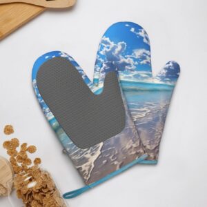 Beautiful Cloud Beach Printed Oven Mitts Heat Resistant Oven Gloves Non-Slip Silicone Kitchen Gloves for Cooking Baking BBQ Gloves 1 Pair
