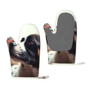 Dog and Buterfly Printed Oven Mitts Heat Resistant Oven Gloves Non-Slip Silicone Kitchen Gloves for Cooking Baking BBQ Gloves 1 Pair