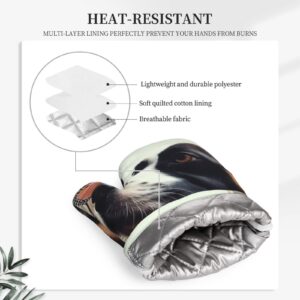 Dog and Buterfly Printed Oven Mitts Heat Resistant Oven Gloves Non-Slip Silicone Kitchen Gloves for Cooking Baking BBQ Gloves 1 Pair