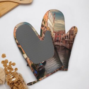 Beautiful Venice Canal View Printed Oven Mitts Heat Resistant Oven Gloves Non-Slip Silicone Kitchen Gloves for Cooking Baking BBQ Gloves 1 Pair