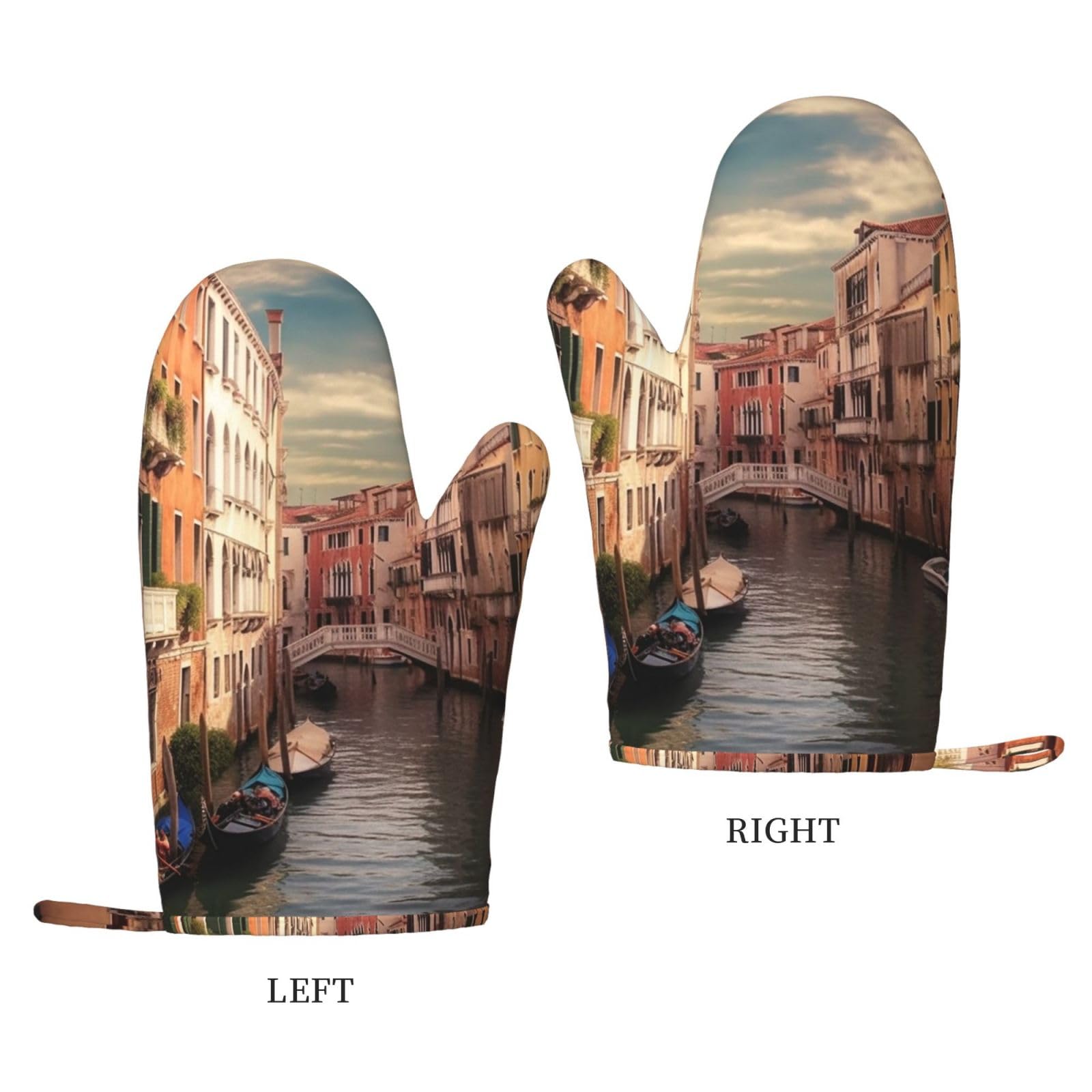 Beautiful Venice Canal View Printed Oven Mitts Heat Resistant Oven Gloves Non-Slip Silicone Kitchen Gloves for Cooking Baking BBQ Gloves 1 Pair