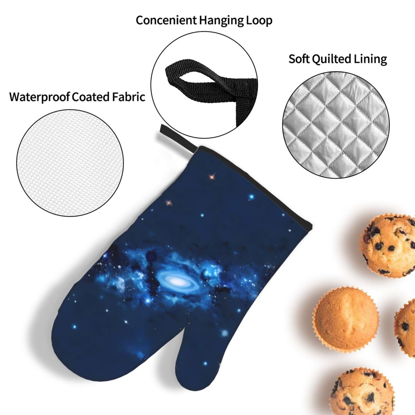 Blue Galaxy Pattern Oven Mitts and Pot Holders Setâ€“Ultimate Heat Resistant Set for Kitchen and Dining