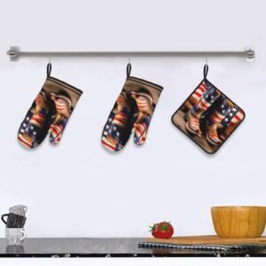 American Flag with Cowboy Boots Oven Mitts and Pot Holders Setâ€“Ultimate Heat Resistant Set for Kitchen and Dining