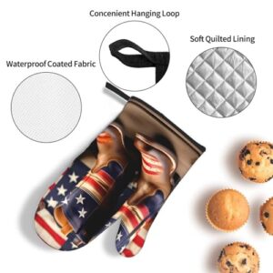 American Flag with Cowboy Boots Oven Mitts and Pot Holders Setâ€“Ultimate Heat Resistant Set for Kitchen and Dining