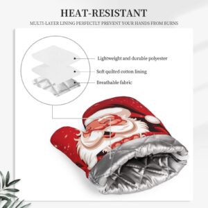Santa Claus Christmas Printed Oven Mitts and Pot Holders Sets Heat Resistant Kitchen Oven Gloves Potholders Set Extra Long Non-Slip Silicone Gloves for Cooking Baking BBQ