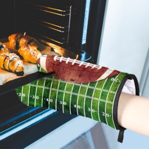 American Football Field Oven Mitts and Pot Holders Sets Heat Resistant Non Slip Oven Glove and Insulated Kitchen Counter Mat Suitable for Cooking Baking Grill