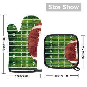 American Football Field Oven Mitts and Pot Holders Sets Heat Resistant Non Slip Oven Glove and Insulated Kitchen Counter Mat Suitable for Cooking Baking Grill