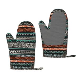 ethnic turtle striped printed oven mitts heat resistant oven gloves non-slip silicone kitchen gloves for cooking baking bbq gloves 1 pair