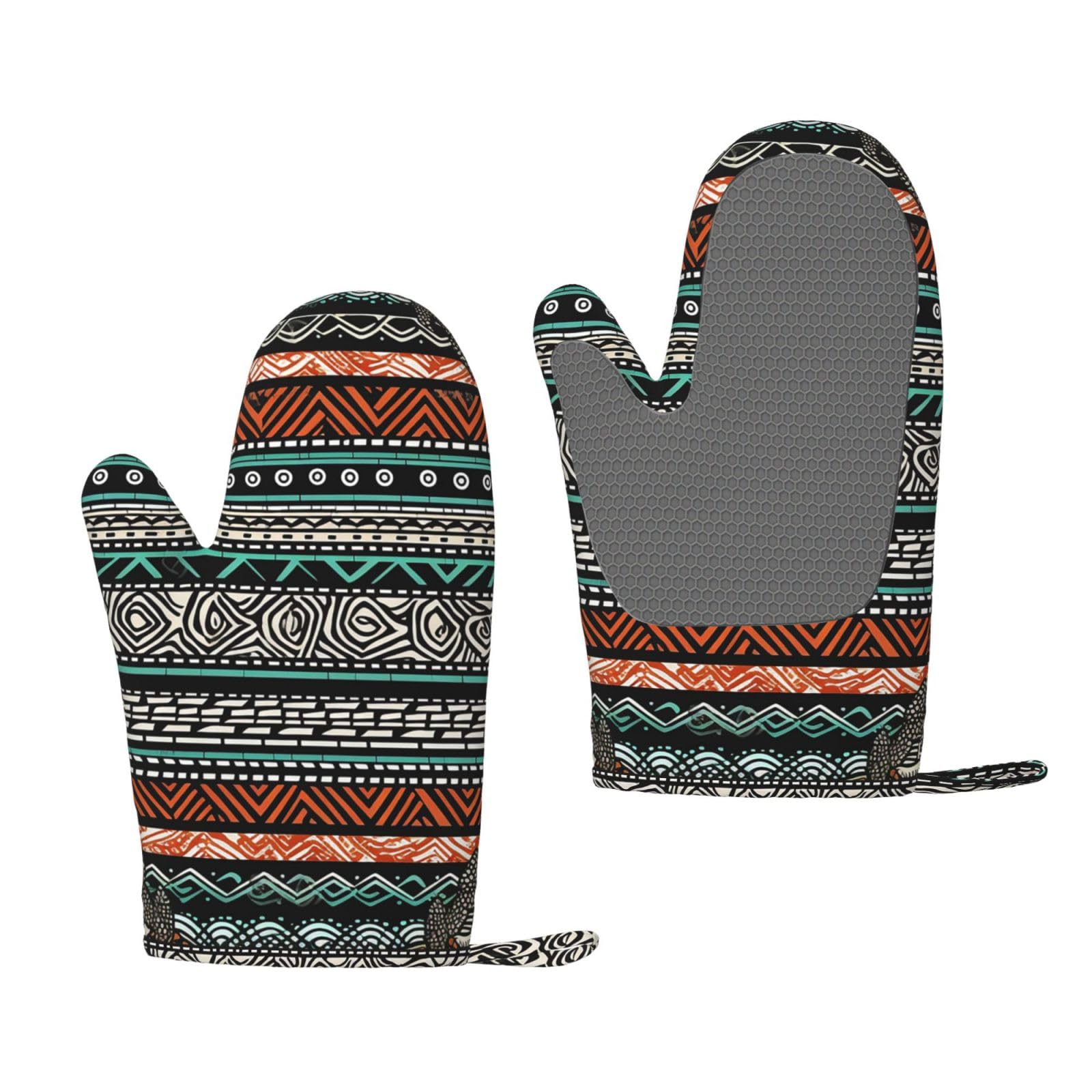 Ethnic Turtle Striped Printed Oven Mitts Heat Resistant Oven Gloves Non-Slip Silicone Kitchen Gloves for Cooking Baking BBQ Gloves 1 Pair