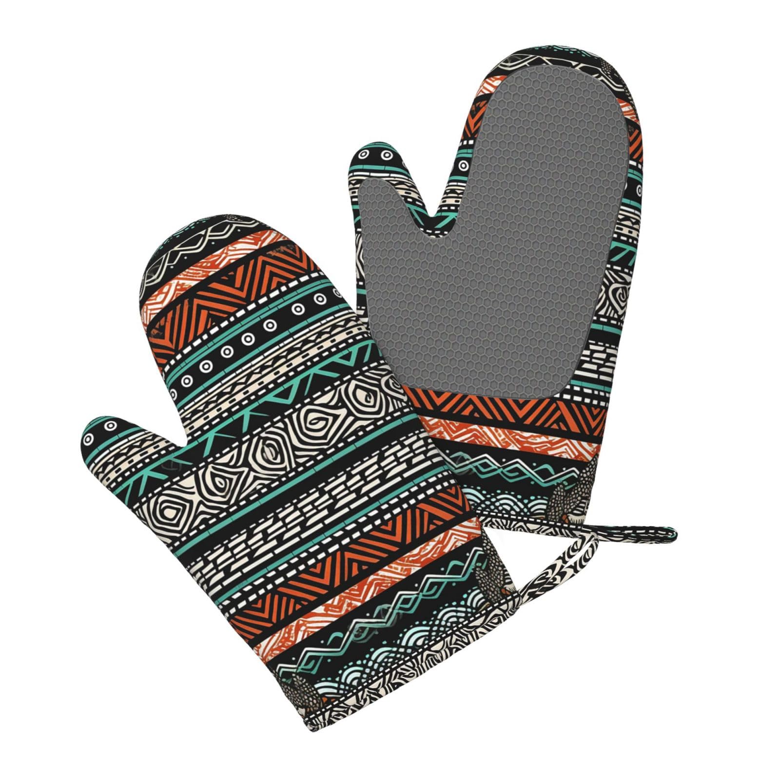 Ethnic Turtle Striped Printed Oven Mitts Heat Resistant Oven Gloves Non-Slip Silicone Kitchen Gloves for Cooking Baking BBQ Gloves 1 Pair