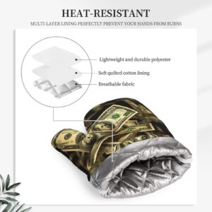 Dollar Sign Money Printed Oven Mitts Heat Resistant Oven Gloves Non-Slip Silicone Kitchen Gloves for Cooking Baking BBQ Gloves 1 Pair