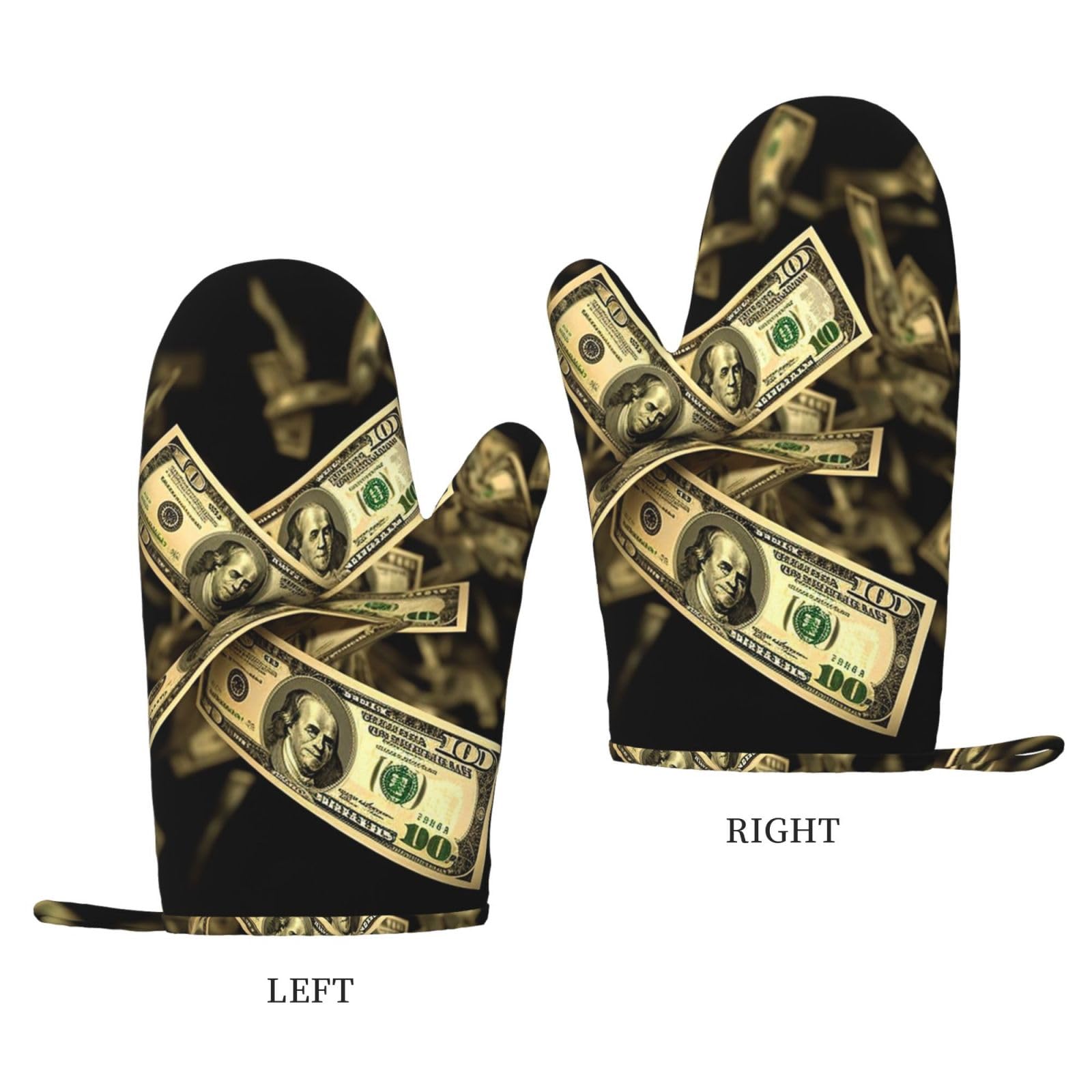 Dollar Sign Money Printed Oven Mitts Heat Resistant Oven Gloves Non-Slip Silicone Kitchen Gloves for Cooking Baking BBQ Gloves 1 Pair