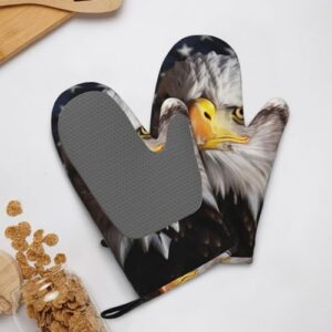 America Flag and Eagle Printed Oven Mitts Heat Resistant Oven Gloves Non-Slip Silicone Kitchen Gloves for Cooking Baking BBQ Gloves 1 Pair