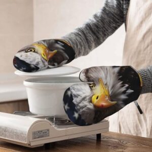 America Flag and Eagle Printed Oven Mitts Heat Resistant Oven Gloves Non-Slip Silicone Kitchen Gloves for Cooking Baking BBQ Gloves 1 Pair