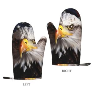 America Flag and Eagle Printed Oven Mitts Heat Resistant Oven Gloves Non-Slip Silicone Kitchen Gloves for Cooking Baking BBQ Gloves 1 Pair