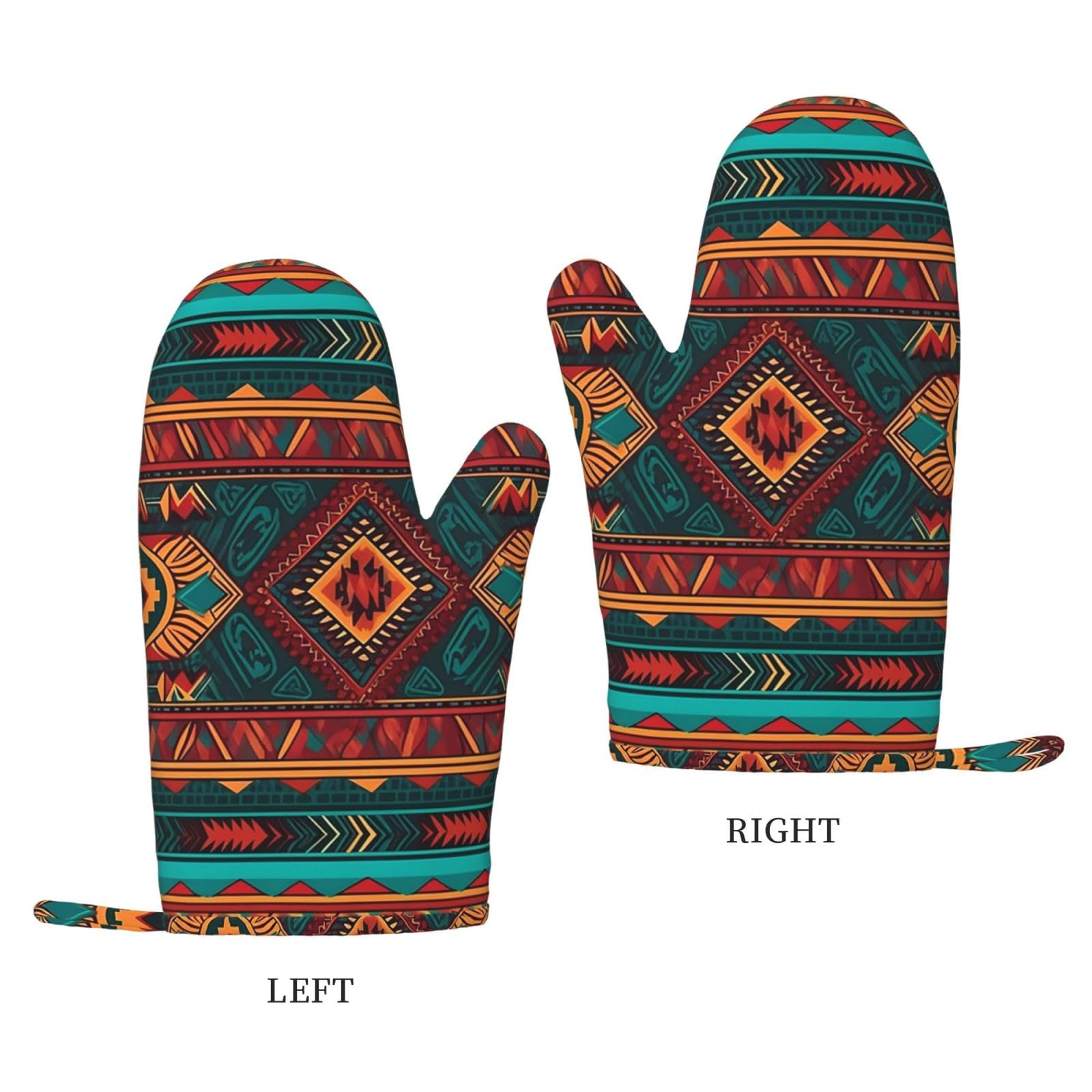 Ethnic Geometric Pattern Printed Oven Mitts Heat Resistant Oven Gloves Non-Slip Silicone Kitchen Gloves for Cooking Baking BBQ Gloves 1 Pair