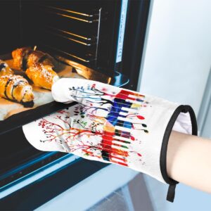 Colorful Tree Piano Keyboard Music Notes Oven Mitts and Pot Holders Sets Heat Resistant Non Slip Oven Glove and Insulated Kitchen Counter Mat Suitable for Cooking Baking Grill