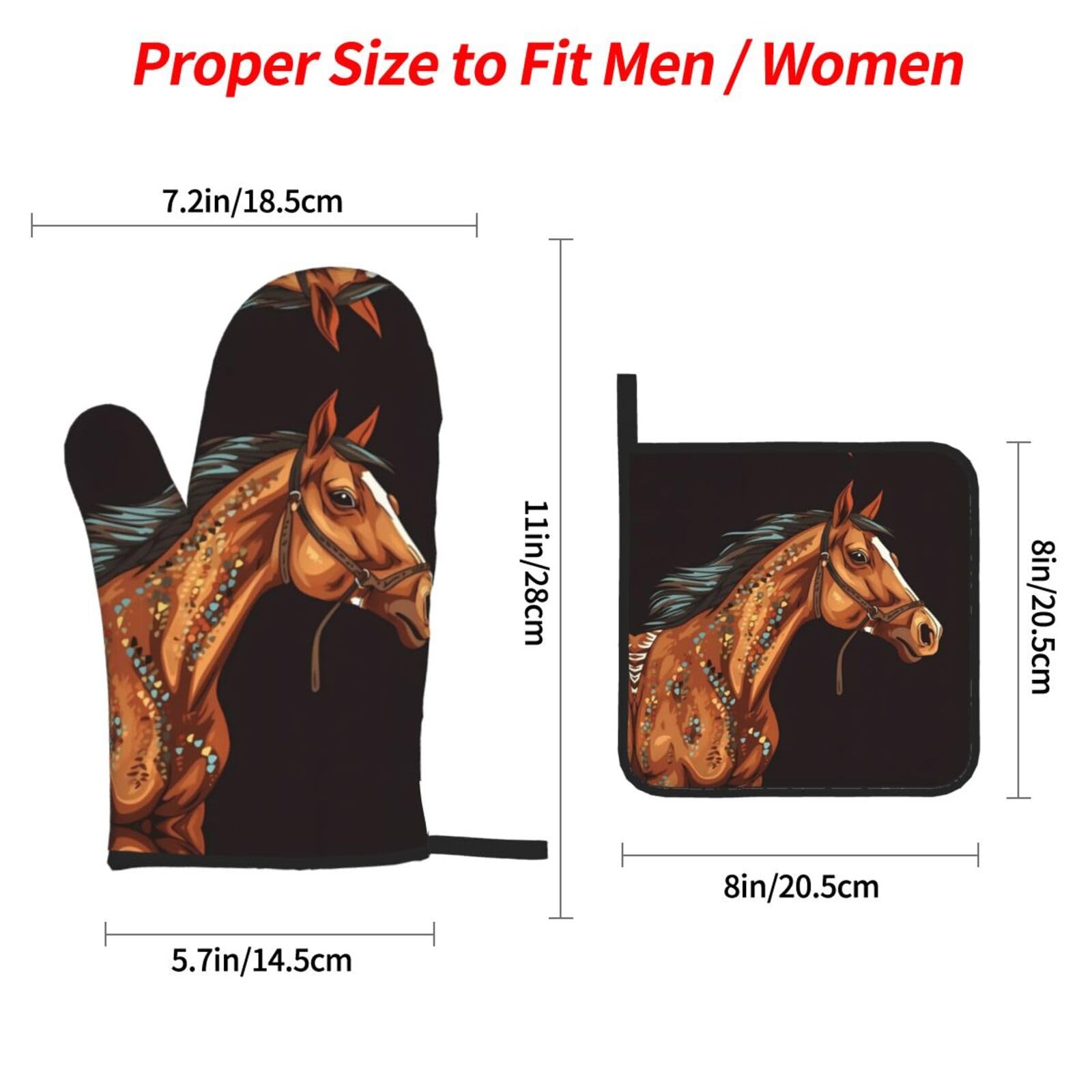 Oven Mitts and Pot Holders Set of 4 Brown Horse Print Kitchen Oven Glove Fashion Heat Resistant Oven Gloves Set for BBQ Grill Baking Cooking Oven Microwave