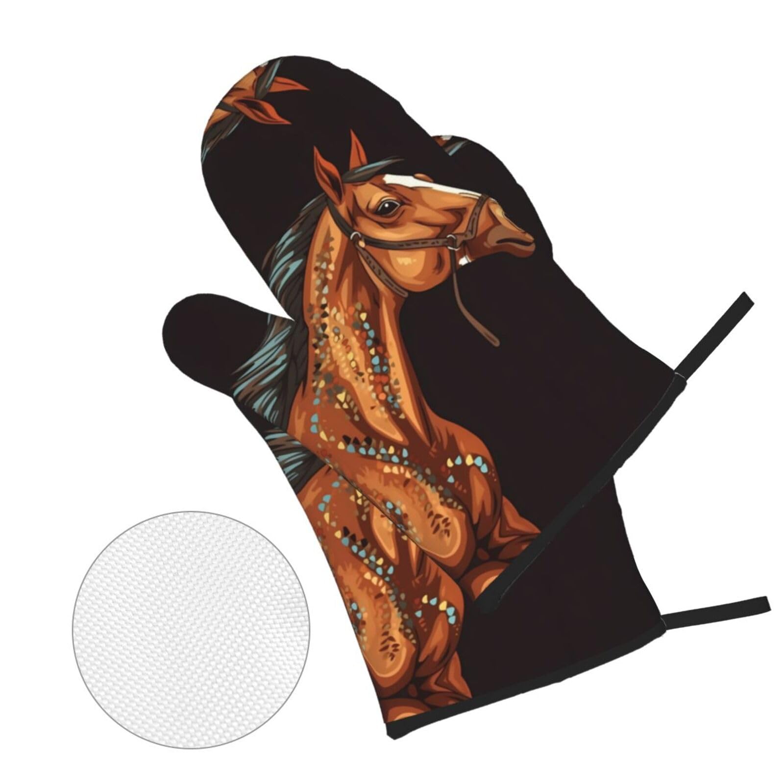 Oven Mitts and Pot Holders Set of 4 Brown Horse Print Kitchen Oven Glove Fashion Heat Resistant Oven Gloves Set for BBQ Grill Baking Cooking Oven Microwave