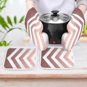 4Pcs Oven Mitts and Pot Holders Set, Rose Gold Chevrons Heat Resistant Oven Mitts Gloves Set Hot Pads for Kitchen Cooking Grill